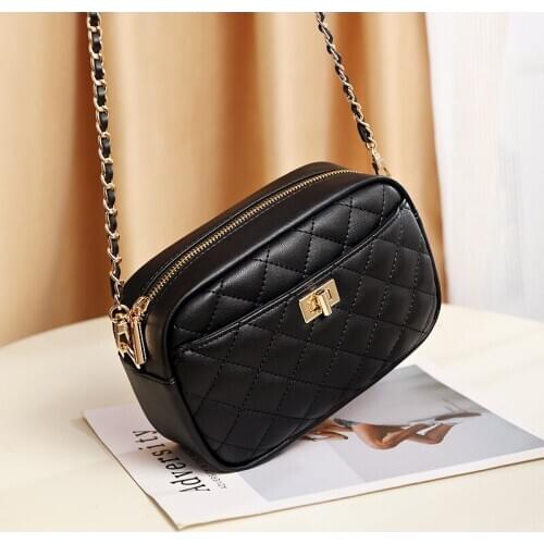 NIGEDU Chain Women Messenger Bags small PU leather Crossbody Bags Diamond pattern design female Shoulder Bags Phone Purse