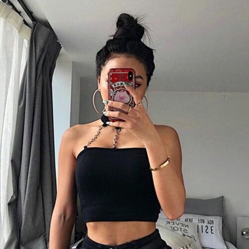 Choker Halter Top Black Women Sexy Fashion Slim Cami Backless Buckle Top 90s Summer Tank Tops E-girl Punk Style