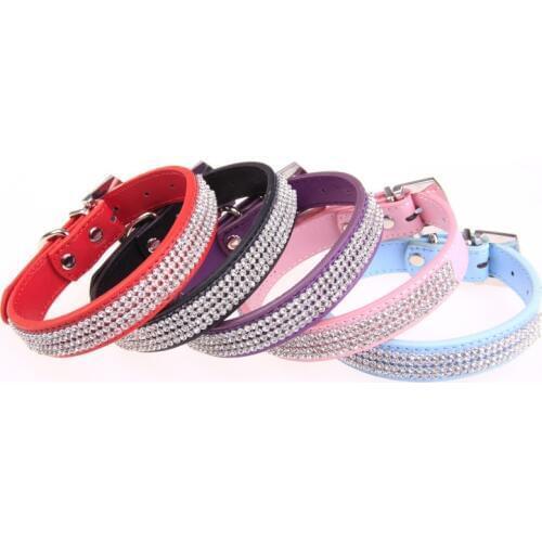 1Pc Cute Candy Color Dog Collar PU Leather Rhinestone Diamante Pet Puppy Cat Fashion Neck Strap 3 Size Crystal Collar PD045