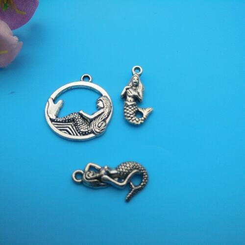 Vintage Silver Mermaid Charms Pendant For Jewelry Making Bracelets Necklace Crafts Handmade Accessories DIY Gifts 10PCS Z1011