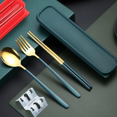 2/3pcs Spoon Fork Chopsticks Set with Storage Box Stainless Steel Coffee Snacks Fruit Dessert Fork Spoon Kitchen Teaspoon Set