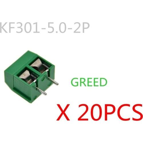 20PCS/LOT KF301-2P KF301-5.0-2P KF301 Screw 2Pin 5.0mm Straight Pin PCB Screw Block green