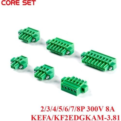 5Pcs KF2EDGKAM PCB Vertical Connector Plug-in Terminal With Ear Pitch 3.81MM Connector 2/3/4/5/6/8P Terminal Block 300V 8A New