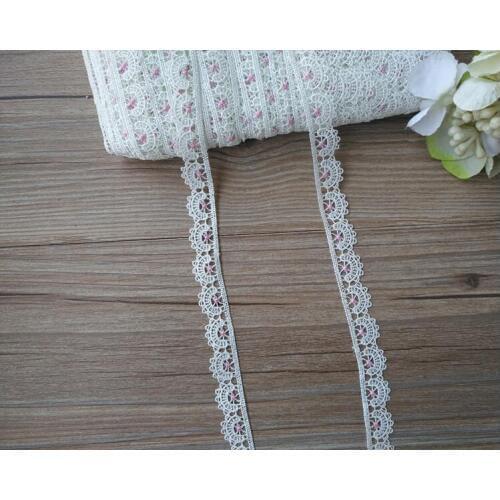 5 Yard Ivory with Pink Embroidered Crown Fabric Lace Flower Lace Trim Applique Headband Craft Sewing 1.5cm Width