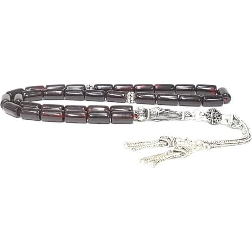 925 Sterling Silver Handmade Rosary with Cut Model and Amber Stone