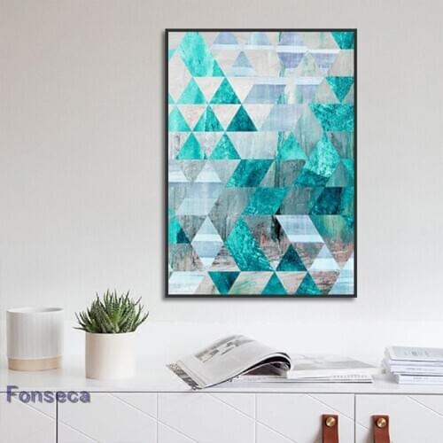 Abstract Geometric Blue Diamond Pattern Wall Art Canvas Painting Nordic Posters And Prints Wall Art Pictures For Living Room