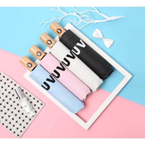 8 Ribs Wood Handle Three Fold Automatic Umbrella UV Female Vinyl Folding Sunny & Rainy Umbrella Women Men Umbrella