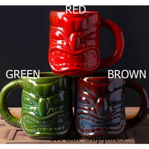 Free Shipping Ceramic Tiki Mug Halloween Face Painting Cocktail Beer Cup Wine Mug Tiki 12-oz. Mug Dark Brown/Red/Green