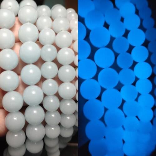 6/8/10mm Natural Stone Beads Blue Luminous Beads Glowing In The Dark Loose Spacer Beads for Jewelry Making Bracelet DIY 15inch