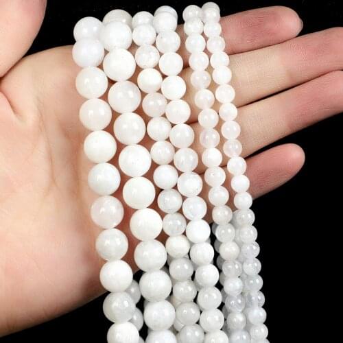 Natural Stone Beads Moonlight Stone Round Loose Beads for Jewelry Making Needlework Bracelet DIY 4-12 MM