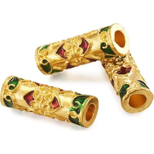 10pcs Alloy Tube Beads Metal Spacer Charms Beads for Necklace Bracelet DIY Jewelry Making with Enamel Colorful 17x5.5mm