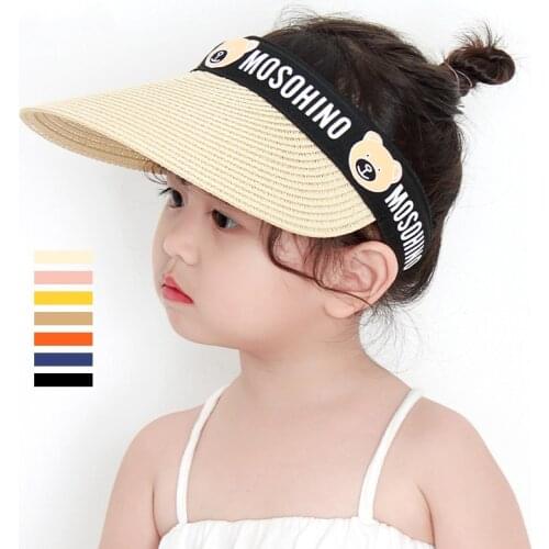 Childrens Empty Top Straw Hat Solid Color Cartoon Unisex Fitted Sunhat Kids Accessories Headwear Boys Girls Duck Tongue Cap