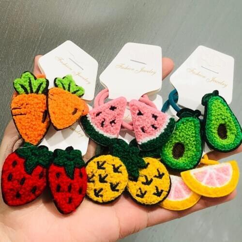 2PCS Cute Fruit Avocado Watermelon Princess Headwear Kids Elastic Hair Bands Children Ropes Girls Accessories Baby Headdress