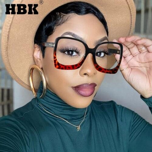 HBK New Square Optical Frame Eyeglasses Women Men Fashion Anti Blue Light Glasses Retro Black Leopard Clear Prescription Eyewear