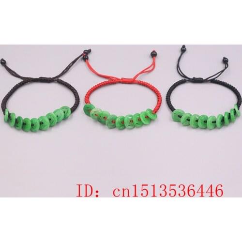 Customized New Arrival Natural Jadeite Green Hollow Money Button with Red / Black / Brown Cord Bracelet Women Best Gift