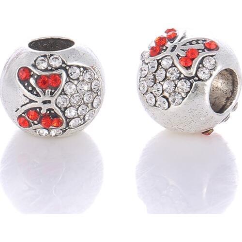 Juya 6pcs/lot DIY Antique Silver Plated Crystal Big Hole Charm Beads Fit Snake Chains Bracelets Jewelry Making Beads Supplies