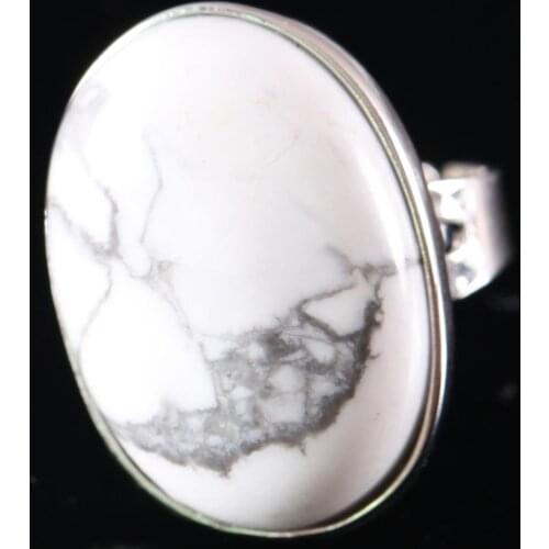 1Pcs Women Men Wedding Rings Jewelry Gift Natural Stone Oval Beads White Howlite Adjustable Finger Ring Z104
