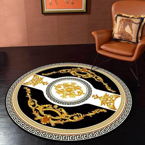 Carpets For Living Room Black White Gold Luxury European Style Round Carpets And Rugs For Bedroom Home Chair Floor Mat Washable