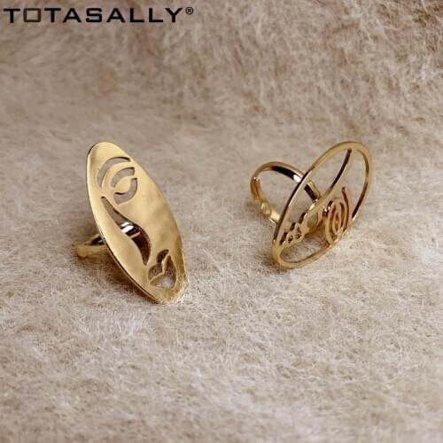 TOTASALLY Cool Hollow Human Face Finger Rings Golden Metal Designer Adjustable Finger Ring Vintage Minimalist Jewelry Dropship