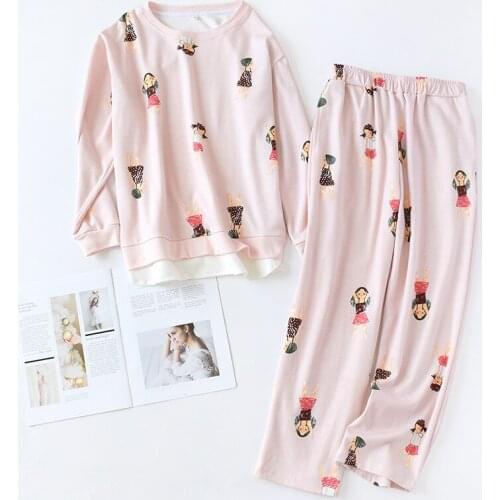 Fashion Autumn and Winter New Style 100% Pure Cotton Ladies Cotton Wool Home Service Two-piece Cute Pajamas for Women Sleepwear