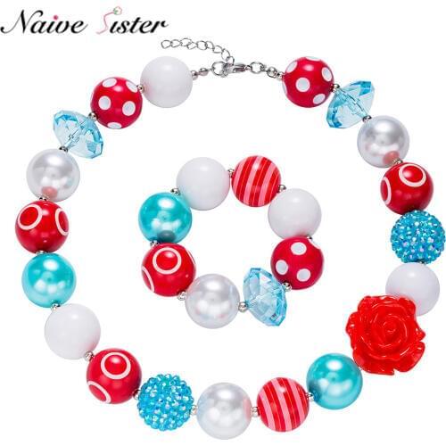 Fashion Flower Choker Necklaces for Child Beads Jewelry Christmas Gift X-mas Present Red Color Handmade Kids Girl Rose Necklace