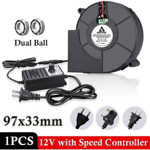 1pcs 9733 DC 12V 97mm x 33mm Powerful Turbo Blower Fan Ball Bearing Centrifugal Brushless Exhaust Cooler With Speed Controller