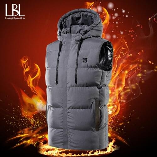 2021 Mens Fashion Heated Jackets Coats Intelligent USB Electric Heating Thermal Warm Clothes Winter Heated Vest Plus 7XL Size