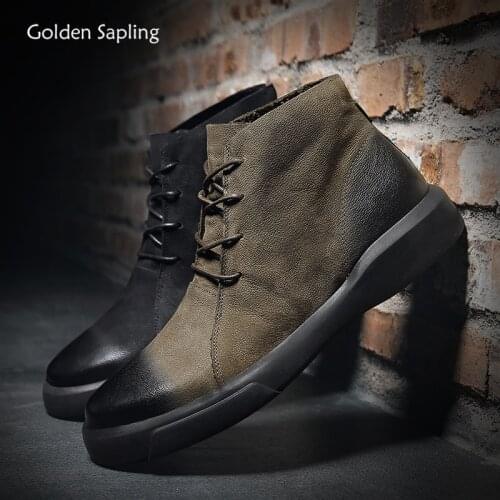 Golden Sapling Motorcycle Boots Men Breathable Leather Casual Shoes Fashion Tactical Boot Classics Leisure Platform Mens Shoe