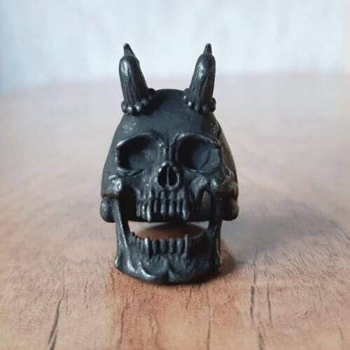 Retro Black Stainless Steel Demon Skull Ring Horned Satan Devil Biker Rings Mens Punk Goth Finger Ring