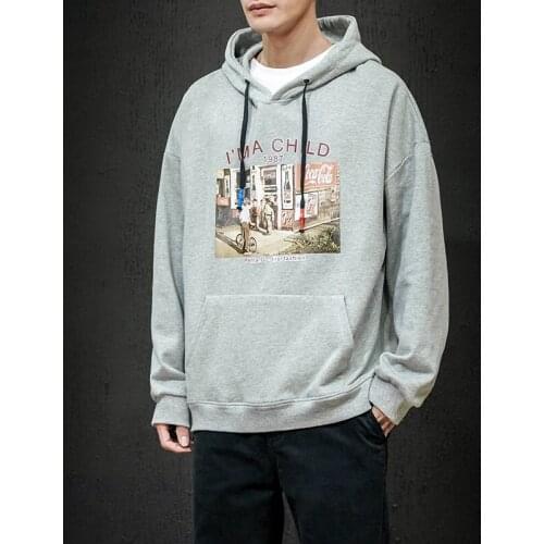 Mens hooded sweater autumn new style cartoon printed casual sweater with delicate material 55% cotton 45% polyester fiber