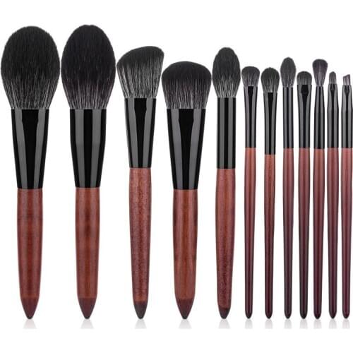 12Pcs Solid Wooden High Quality Makeup Brushes Set Foundation Powder Blush Eyeshadow Brush Soft Wool Hair Cosmetic Makeup Tool