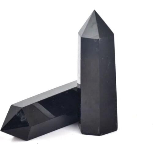 MOKAGY Natural Black Obsidian Quartz Wand Point Crystals Stone Obelisk 80mm-100mm 1pc