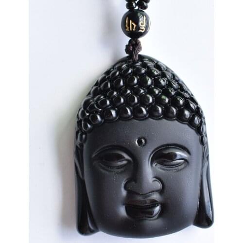 Natural obsidian Vintage Necklace Black Buddha Head Pendant For women&men obsidian jewelry Free shipping