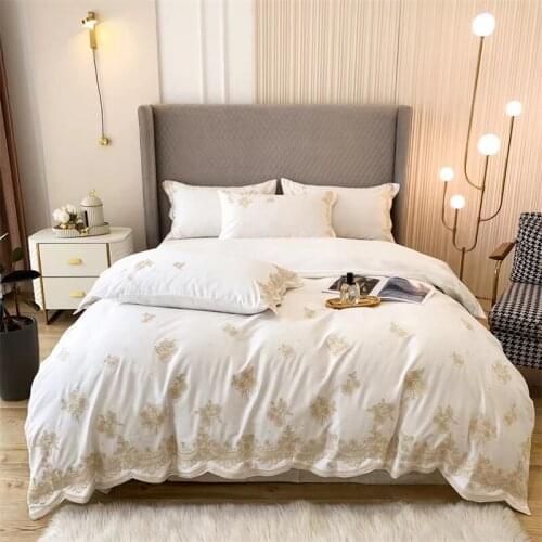 New Luxury 1000TC Egyptian Cotton Floral Embroidery Princess Bedding Set Soft Silky Double Duvet Cover Set Bed Linen Pillowcases