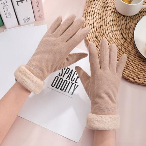 Autumn And Winter Warm Gloves Ladies Riding Touch Screen Cute Five-Finger Plus Velvet Padded Suede