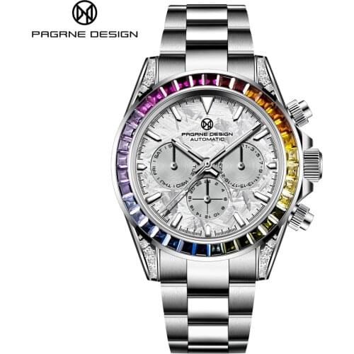 PAGRNE DESIGN luxury watch rainbow circle mens mechanical automatic watch 100M waterproof stainless steel sapphire glass clock