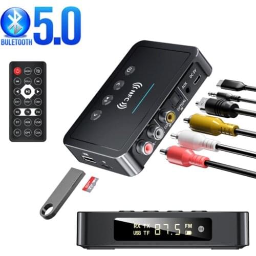 Bluetooth-compatible 5.0 Receiver Transmitter FM Stereo AUX 3.5mm Jack RCA Optical Wireless Handsfree Call NFC Audio Adapter TV