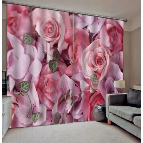 Pink rose curtains Customized 3d curtains simple and fresh modern cute cartoon thickening blackout curtains wedding curtains