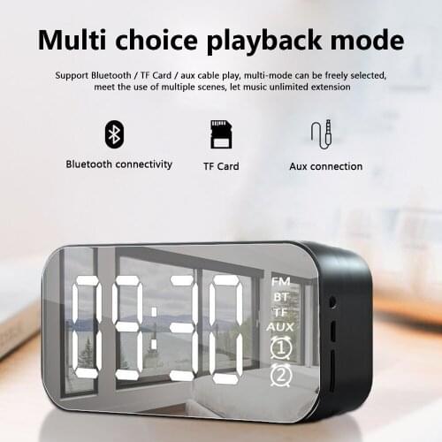 Table Clock Bluetooth Speaker FM Radio Function LED Display Mirror Alarm Clocks Support TF AUX Home Decor