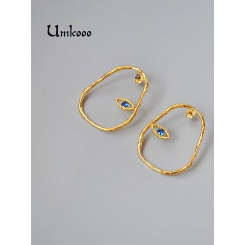 925 Silver Tips Korean Version of The New Personality Metal Hollow Eyes Oval Gold color Eyes earring Cute Earrings