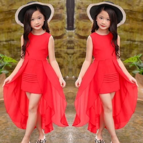 Girls Chiffon Dress 2021 Summer Sleeve Irregular Elegant Princess Party Dress 5 6 7 8 9 10 11 12-year-old childrens clothing