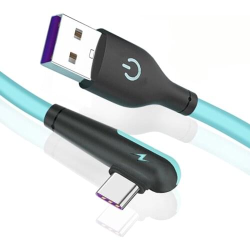 Silicone Data Cord 90 Degree Elbow USB Cable For Huawei Mate P40 Xiaomi Mobile Phone Charger Quick Charge Type C USB Wire Cable