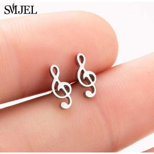 SMJEL Fashion Music Note Stud Earrings Women Stainless Steel Musical Cross Earrings Small Rock Jewelry Gift for Girl bijoux