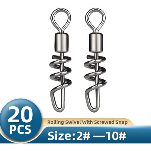 TIANNSII 20pcs Fishing Connector Pin Bearing Rolling swivel with screwed snap Pins Fishing Hook Tackle Accessories