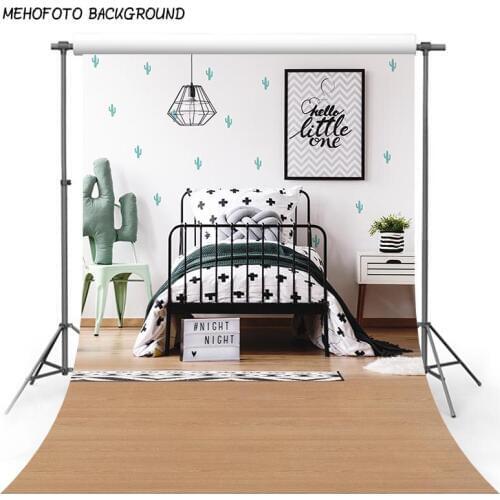 Tropical Style Photography Backdrop Indoor White Bed Black Dots Headboard Photography Studio Backgrounds Custom Floor Wedding