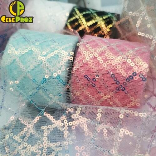 6cm 10Yards Tulle Ribbon with Sequin RipStops For DIY Handmade Crafts Hair bows Tutu SKirt Wedding Birthday Party Decor Supplies