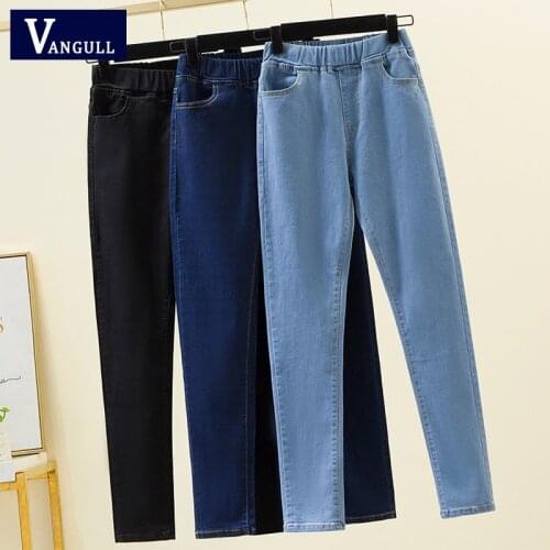 Vangull Fashion Elastic Waist Womens Jeans 2021 Autumn New Denim Pencil Pants Plus Size 6XL High Waist Ladies Long Denim Pants