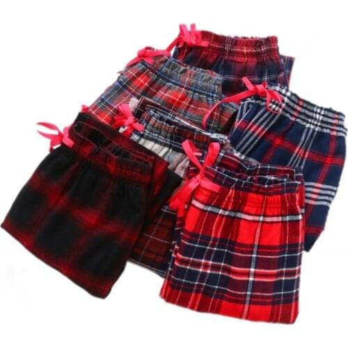 Spring Autumn High-end Women 100% Cotton sleeping bottoms Female Warm nighty trousers Ladies Casual Plaid pajama pants Plus size