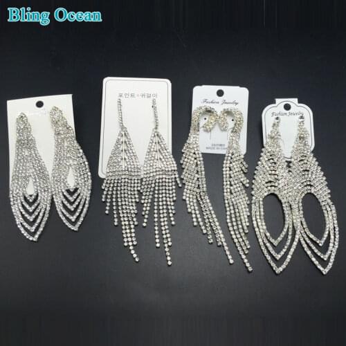 Wings and teardrop style of Competition jewelry tassel crystal earrings for wedding bikini competition stage dance shows