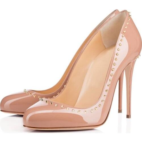 Rivet Patent Leather Brand Women Shoes 2021 New Pumps High Heels Ladies Shoe Shallow Fashion Thin Heel Femmes Chaussures Sandals